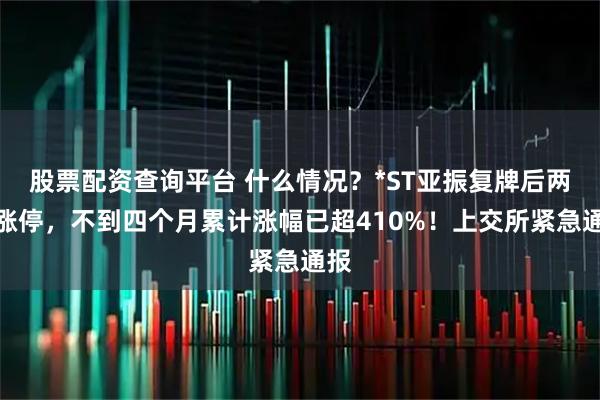 股票配资查询平台 什么情况？*ST亚振复牌后两个涨停，不到四个月累计涨幅已超410%！上交所紧急通报